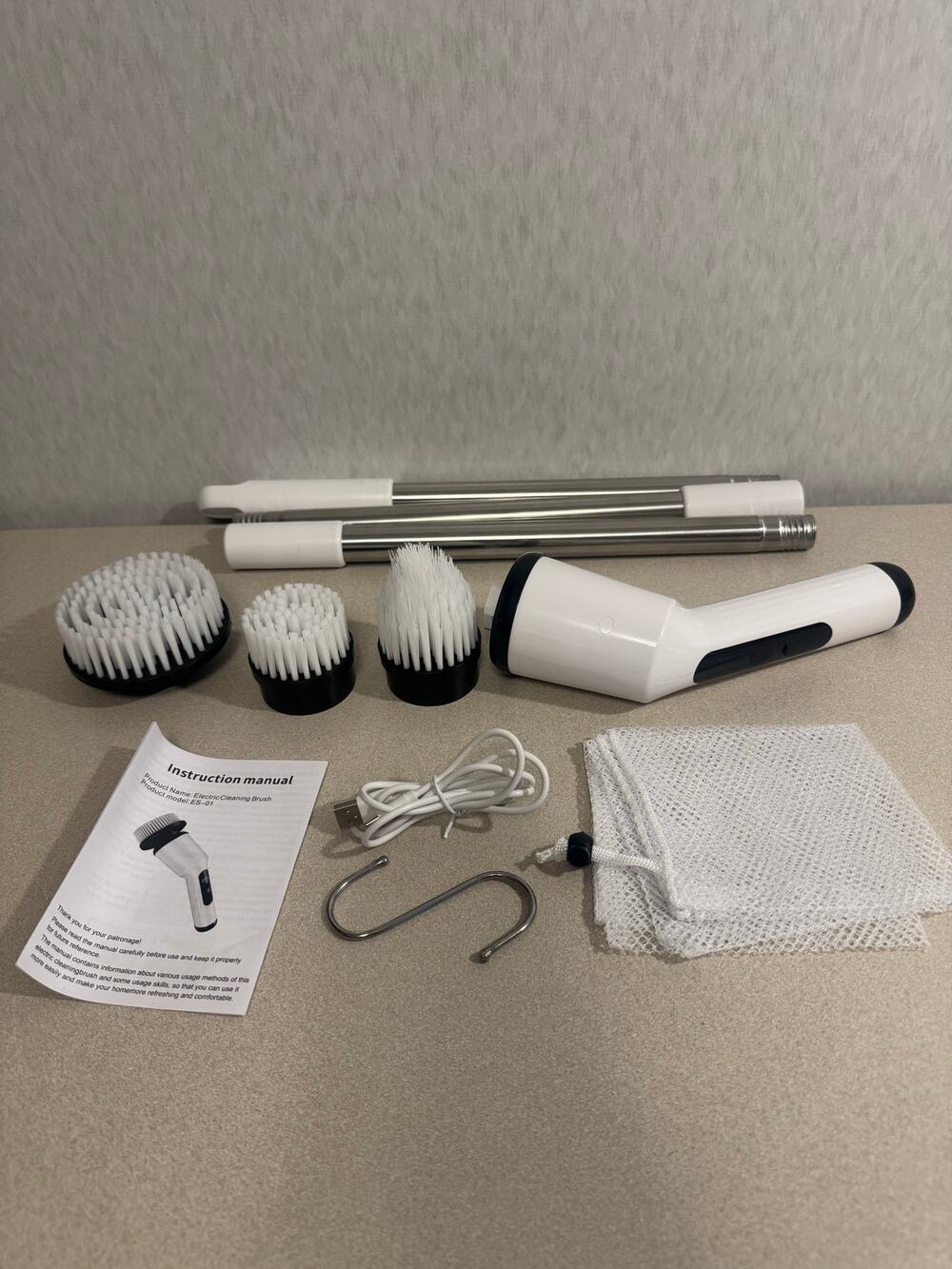 Cordless Electric Spin Scrubber Cleaning Brush White Rechargeable Multi Head Set